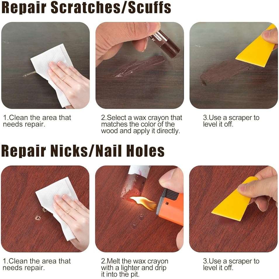Lifreer Wood Filler Sticks,16 Colors Wood Crayons for Scratches, Scuffs, Cracks, Stains and Holes, Furniture Wax Crayons Pen for Touch Up Furniture, Floors, Cabinets, Tables, and Doors - Image 6