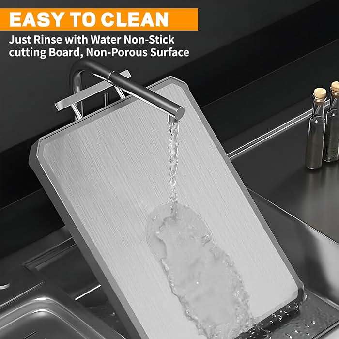 Stainless Steel Cutting Board, Double-Sided Cutting Boards, Large Cutting Boards for Kitchen,Food-Grade, Stainless Steel and Wheat Straw PP, Dishwasher Safe (Large) - Image 6