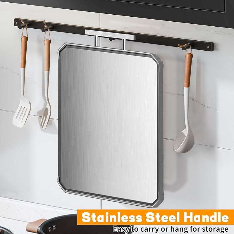 Stainless Steel Cutting Board, Double-Sided Cutting Boards, Large Cutting Boards for Kitchen,Food-Grade, Stainless Steel and Wheat Straw PP, Dishwasher Safe (Large) - Image 7
