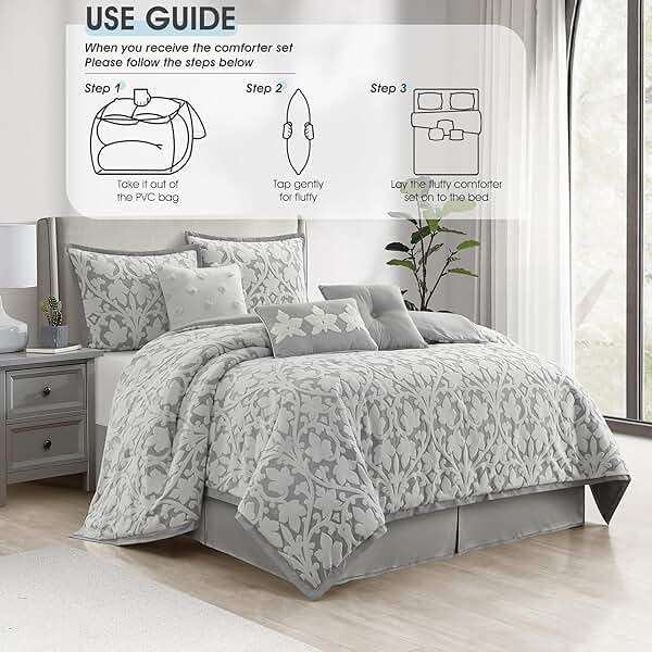 LANCO MODERN LIFESTYLE 7 Pieces Comforter Set, Queen, White Grey, Jacquard Floral Pattern and Classy Damask Medallion Design, Ultra Soft, Includes Bed Skirt, Shams, and Decorative Pillows - Image 6