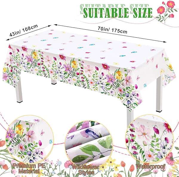 Teenyyou 148 Pcs Wildflower Party Decorations Flower Happy Birthday Baby Shower Banner Disposable Tablecloths Plates Cups Napkins Forks Spoons Floral Party Decor for Spring Birthday Decorations - Image 3