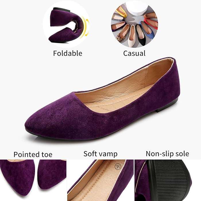HEAWISH Women’s Black Flats Shoes Comfortable Suede Pointed Toe Slip On Casual Ballet Flats Dress Shoes Nude Flats - Image 3