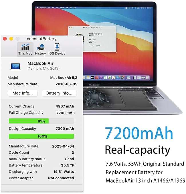 JGTM A1466 Battery Replacement for MacBook Air 13 inch 2017 2015 2014 2013 2012 2011 2010 Mac Model A1466 A1369 Batteria Type A1496 A1370 A1405 Capacity 7.6V 55Wh 7200mAh - Image 2