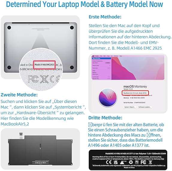 JGTM A1466 Battery Replacement for MacBook Air 13 inch 2017 2015 2014 2013 2012 2011 2010 Mac Model A1466 A1369 Batteria Type A1496 A1370 A1405 Capacity 7.6V 55Wh 7200mAh - Image 5