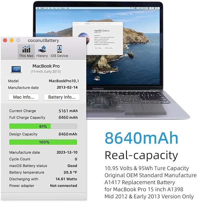 JGTM A1398 A1417 Replacement Battery for MacBook Pro 15 inch Model A1398 EMC 2673 2512 Release Version Early 2013 Mid 2012 Only (Model Identifier: MacBookPro10,1) - Image 2