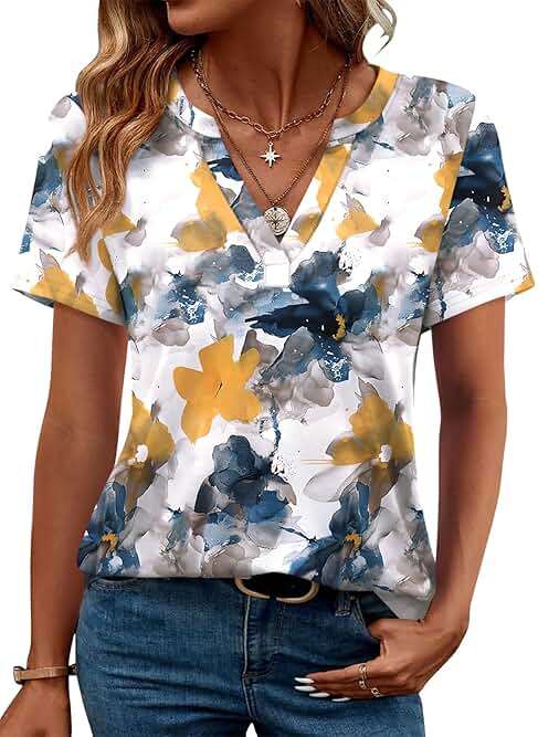 WEESO Womens Tops Summer Short Sleeve V Neck Blouses Business Casual Loose Fit Tshirts Trendy Fashion Outfits - Image 2