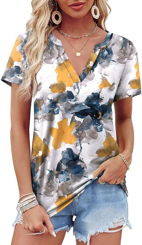 WEESO Womens Tops Summer Short Sleeve V Neck Blouses Business Casual Loose Fit Tshirts Trendy Fashion Outfits - Image 3