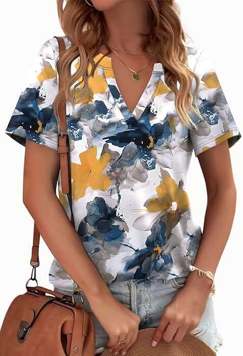 WEESO Womens Tops Summer Short Sleeve V Neck Blouses Business Casual Loose Fit Tshirts Trendy Fashion Outfits - Image 4