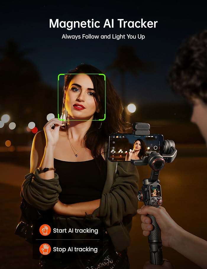 Hohem iSteady M7 Smartphone Gimbal Stabilizer, AI Tracking Sensor with Fill Light, 1.4" Full Color Detachable Touchscreen Remote Control, Built-in Extension Rod, 3-axis Phone Gimbal for iPhone Android - Image 3