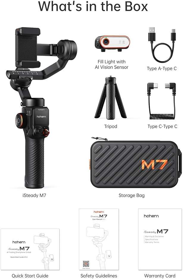 Hohem iSteady M7 Smartphone Gimbal Stabilizer, AI Tracking Sensor with Fill Light, 1.4" Full Color Detachable Touchscreen Remote Control, Built-in Extension Rod, 3-axis Phone Gimbal for iPhone Android - Image 8