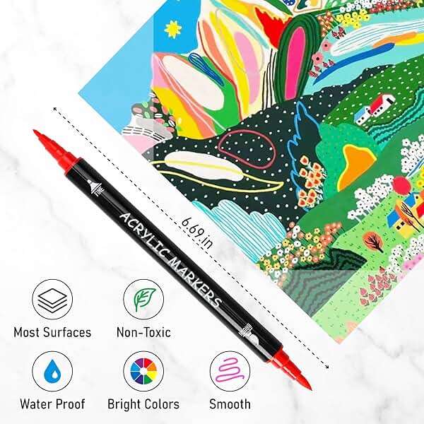Recheel 30 Colors Acrylic Paint Markers, Dual Tip Fine and Brush Tips for Detailed Art, Crafting, Rock Painting, Wood, Glass, Ceramic, and More - Image 4