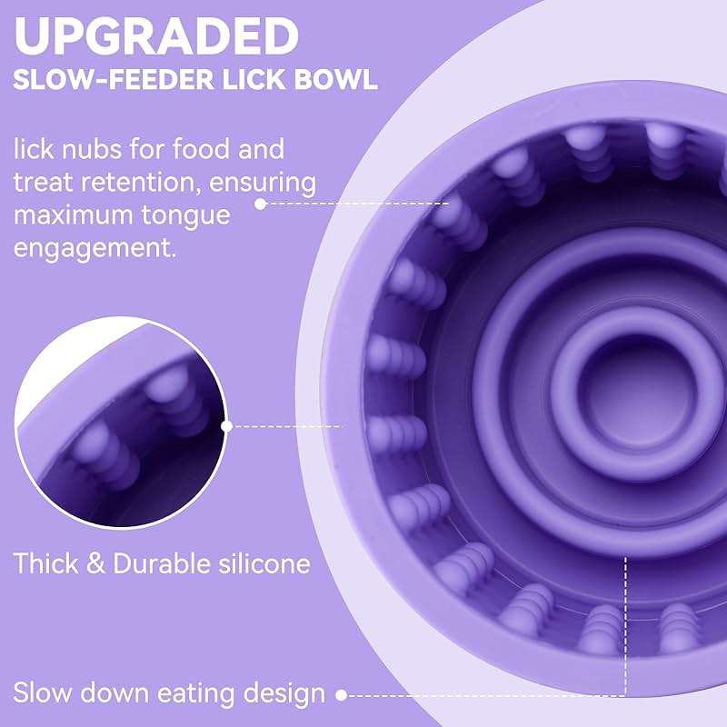 Dog Slow Feeder Lick Bowl, Anxiety Relief Dog Licking Mat Treat Dispenser, Non-Slip Anti-Choking Slow Eating Lick Bowl for Small Medium and Large Breed Dogs, BPA Free Silicone (Purple,M-L) - Image 3