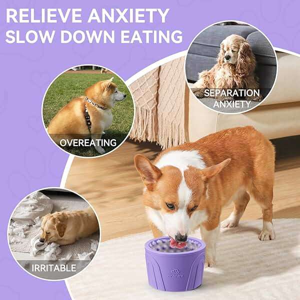 Dog Slow Feeder Lick Bowl, Anxiety Relief Dog Licking Mat Treat Dispenser, Non-Slip Anti-Choking Slow Eating Lick Bowl for Small Medium and Large Breed Dogs, BPA Free Silicone (Purple,M-L) - Image 5