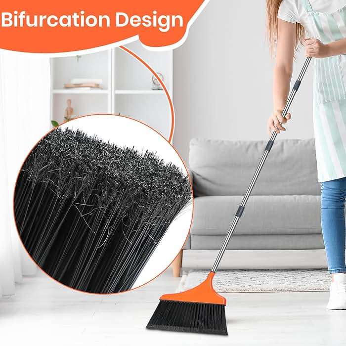 4 Pack Heavy-Duty Angle Broom for Floor Cleaning with 52" Long Handle Stiff Bristle Angle Commercial and Industrial Broom, Indoor Outdoor Broom for Garage Kitchen Office Lobby Patio - Image 3