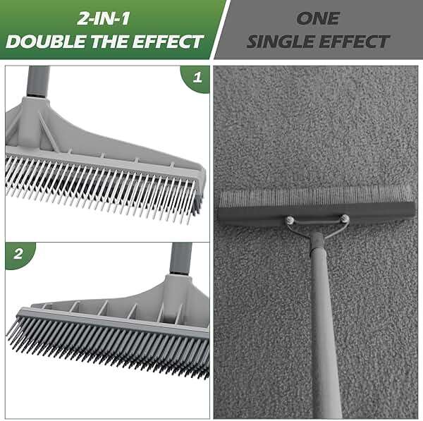 Walensee Carpet Rake for Pet Hair Removal, 2 in 1 Rug Rake to Fluff Carpet with Nylon Groomer Brush, Adjustable Long Handle for Shag Rugs, Stairs, Mats and Floors, Rubber Broom - Image 5