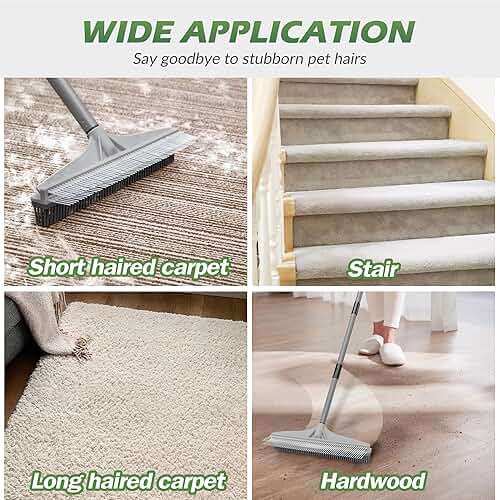Walensee Carpet Rake for Pet Hair Removal, 2 in 1 Rug Rake to Fluff Carpet with Nylon Groomer Brush, Adjustable Long Handle for Shag Rugs, Stairs, Mats and Floors, Rubber Broom - Image 8