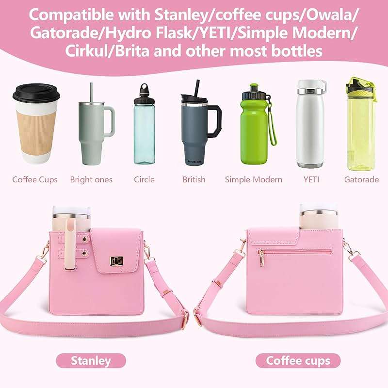 Stanley Purse Cup Holder for 40oz - Portable Crossbody Tumbler Bag with Strap, Water Bottle Carrier for Outdoor Travel - Image 3