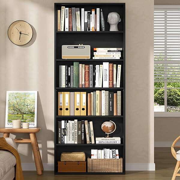 Shintenchi Bookshelf,6-Tier Open Bookcase and Bookshelves,6 Shelf Display Storage Shelves Floor Standing 70.6 inches Tall Bookcase for Home Office, Living Room (Black) - Image 2