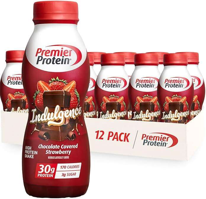 Premier Protein Shake INDULGENCE, Chocolate Covered Strawberry, 30g Protein, 170 Calories, 3g Sugar, 11.5 fl oz, 12 Pack (Packaging May Vary) - Image 1