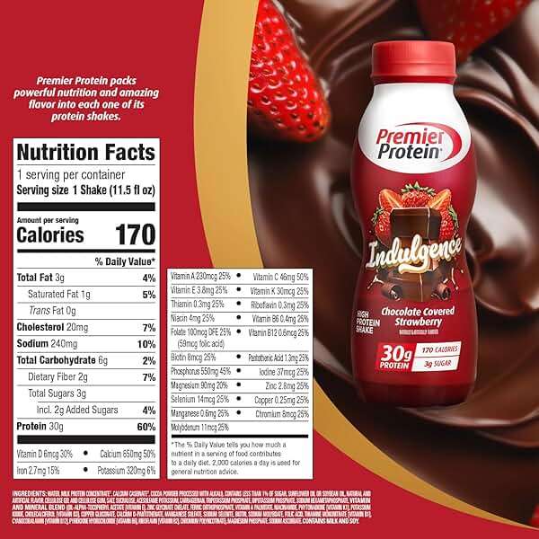 Premier Protein Shake INDULGENCE, Chocolate Covered Strawberry, 30g Protein, 170 Calories, 3g Sugar, 11.5 fl oz, 12 Pack (Packaging May Vary) - Image 5