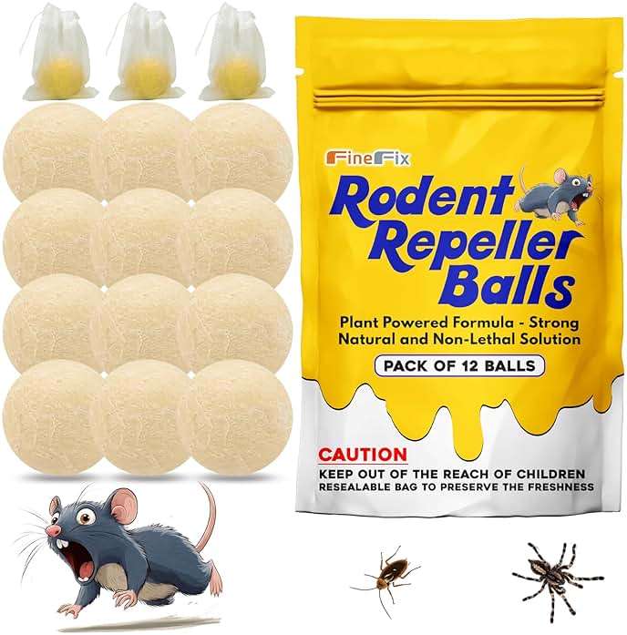 FineFix Moth Balls, 12 Pack Mouse Repellent Balls for Outdoor Use, Natural Rat and Mice Deterrent, Get Rid of Rodents from Garage, RV, Barn, Boat, Garden, and Home - Image 1