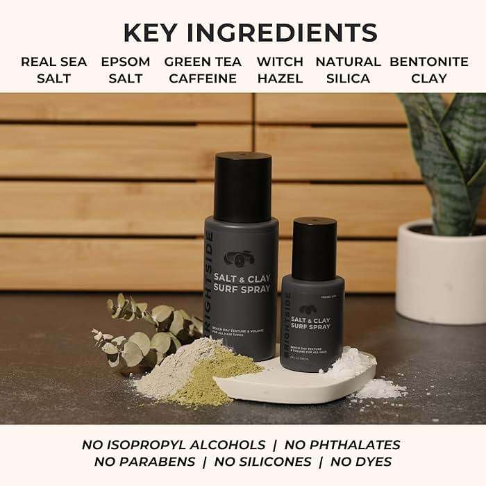 BRIGHTSIDE Salt & Clay Surf Spray - Instant Volume & Texture for Thicker Hair - Natural Sea Salt Spray for Men & Women - Hydrate with Light Hold, Alcohol-Free, Clean ingredients, 3oz Travel Approved - Image 3