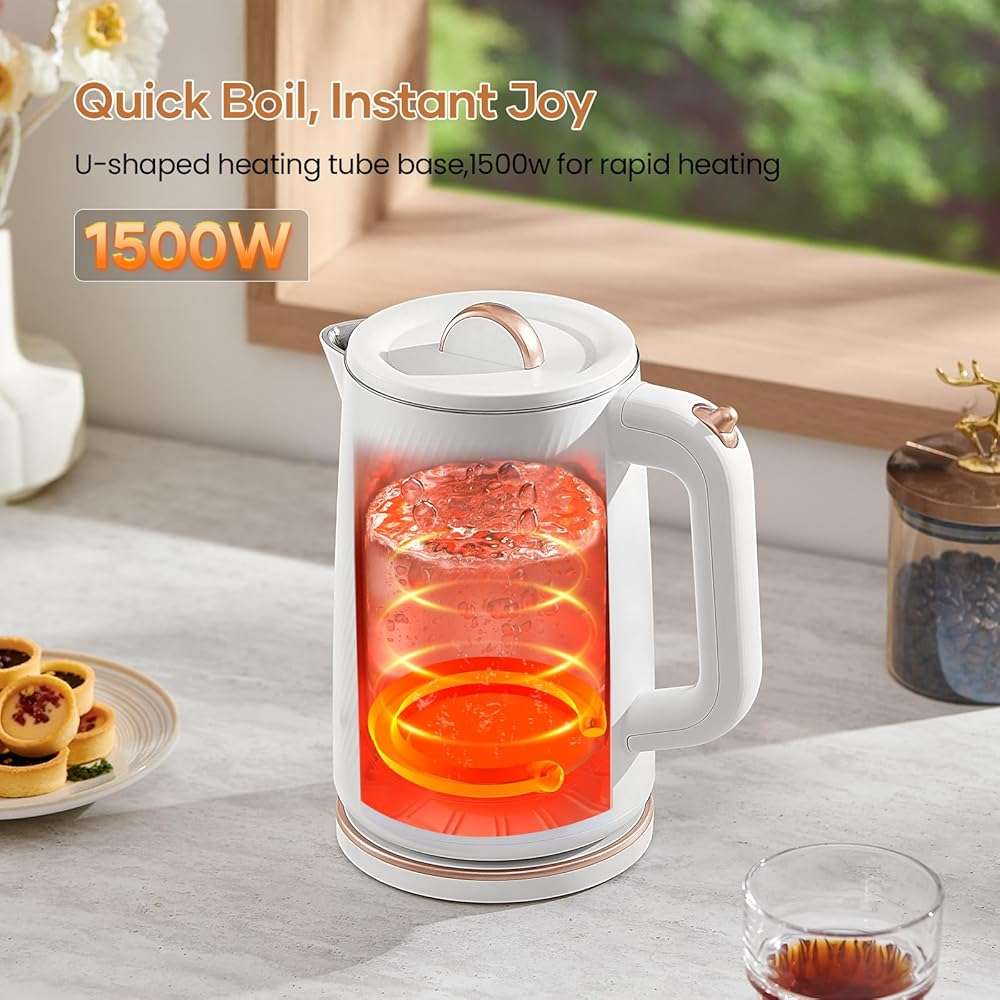 OLEGA Electric Kettle - 1500W Electric Tea Kettle 1.8L Stainless Steel Inner Electric Kettles for Boiling Water Auto Shut Off Boil-Dry Protection Electric Water Kettle for Coffee Tea - Image 2