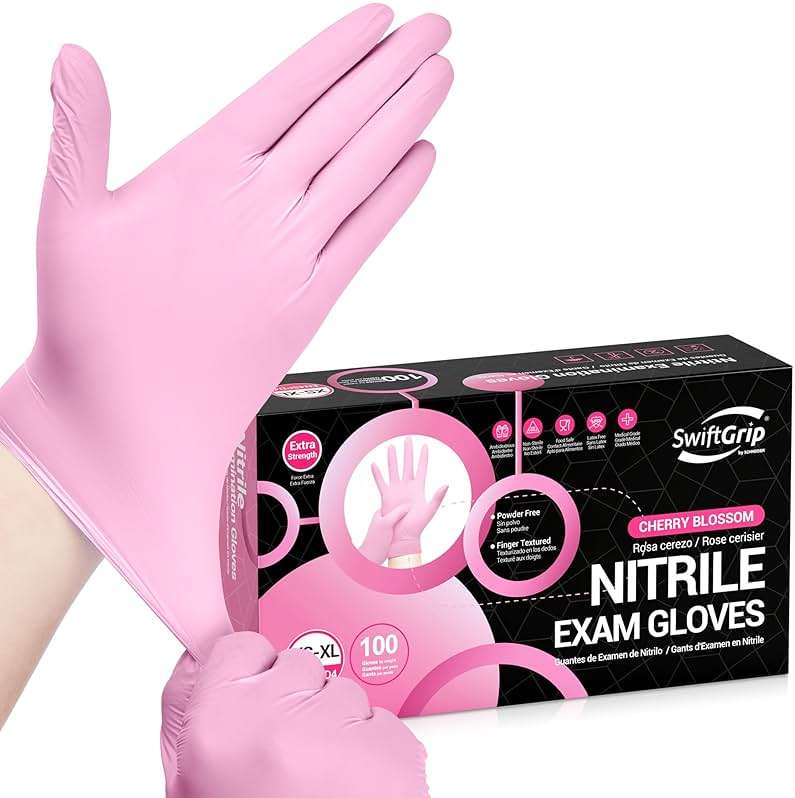 SwiftGrip Nitrile Exam Gloves, 4 Mil, Cherry Blossom, Food Safe Gloves Disposable Latex Free, Powder Free - Image 1
