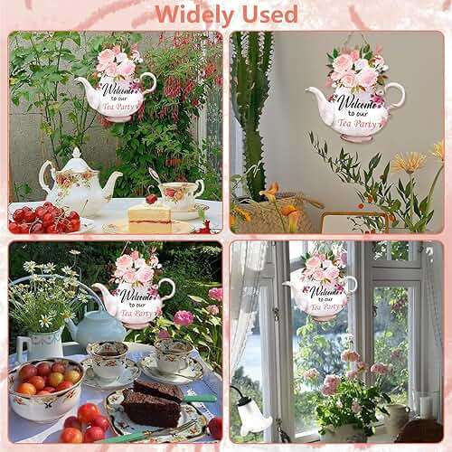CANIPHA Tea Party Decorations Door Sign, Colorful TeaPot-Shaped Tea Party Decor Hanging Door Plaque Floral Themed Welcome Sign for Party, Tea Party Decors for Women Home Front Door Tea Party Supplies - Image 7