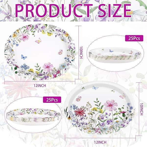 50Pcs Wildflower Oval Paper Plates 10" x 12" Heavy Duty Disposable Watercolor Flowers Butterfly Party Plates Spring Floral Dessert Platters for Wedding Baby Shower Birthday Picnic Tea Party Supplies - Image 3