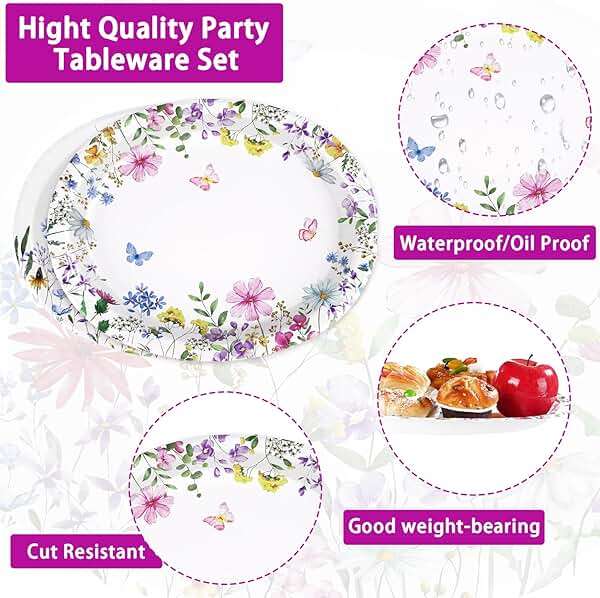 50Pcs Wildflower Oval Paper Plates 10" x 12" Heavy Duty Disposable Watercolor Flowers Butterfly Party Plates Spring Floral Dessert Platters for Wedding Baby Shower Birthday Picnic Tea Party Supplies - Image 4