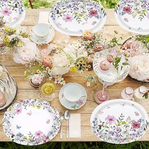 50Pcs Wildflower Oval Paper Plates 10" x 12" Heavy Duty Disposable Watercolor Flowers Butterfly Party Plates Spring Floral Dessert Platters for Wedding Baby Shower Birthday Picnic Tea Party Supplies - Image 6