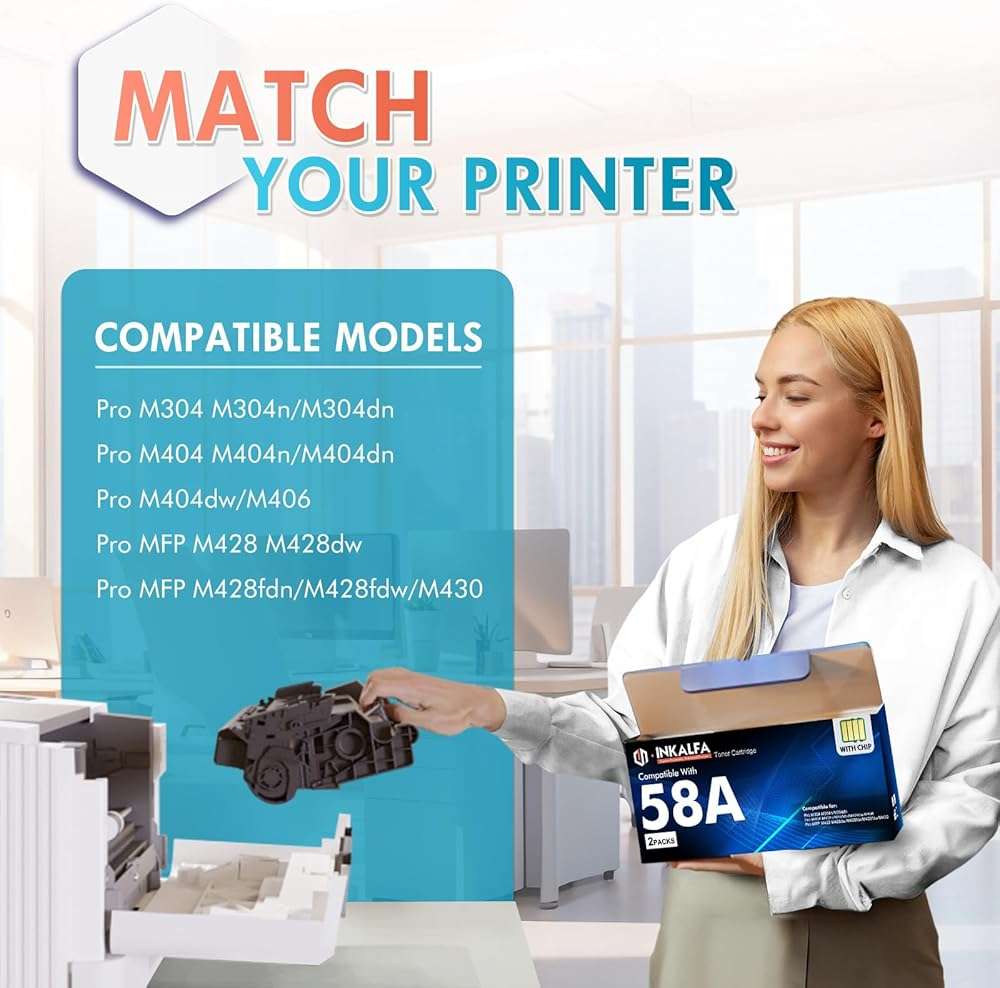 CF258A 58A Toner Cartridge Black 58X CF258X Compatible Replacement for HP 58A CF258A M428fdw for HP LaserJet MFP M428fdw M428fdn M428dw M404 M428 Pro M404n M404dn M404dw Printer 2 Pack with Chip - Image 2