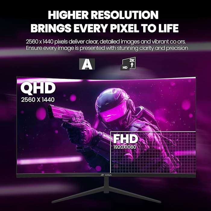 CRUA 32" Curved Gaming Monitor, 2K QHD 2560x1440, 144Hz/165Hz VA Display, 1800R Screen, 120% sRGB, AMD FreeSync, Low Blue Light, HDMI& DP, Wall Mountable PC Monitor for Gaming, Streaming & Work- Black - Image 4