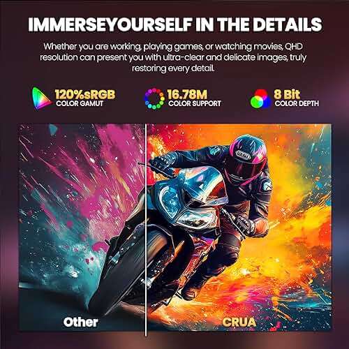 CRUA 32" Curved Gaming Monitor, 2K QHD 2560x1440, 144Hz/165Hz VA Display, 1800R Screen, 120% sRGB, AMD FreeSync, Low Blue Light, HDMI& DP, Wall Mountable PC Monitor for Gaming, Streaming & Work- Black - Image 5