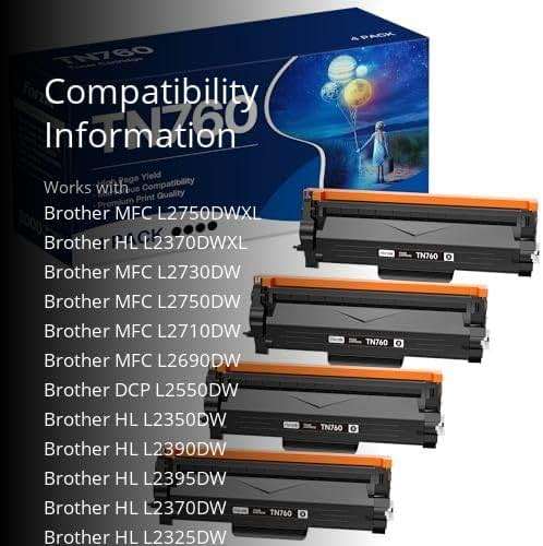 Forzik Compatible Toner Cartridge Replacement for Brother TN760 TN-760 TN730 TN-730 High Yield Compatible with DCP-L2550DW HL-L2350DW MFC-L2710DW Printer (4 Black) - Image 3