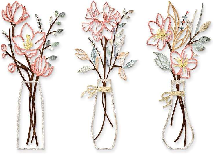 Zzbakress 3 Pcs Metal Flowers Wall Arts Rustic Farmhouse Decor Bathroom Wall Decor Metal Wall Decor for Living-room Dining-Room Kitchen Minimalist Decor Housewarming Gifts (Multicolored) - Image 1