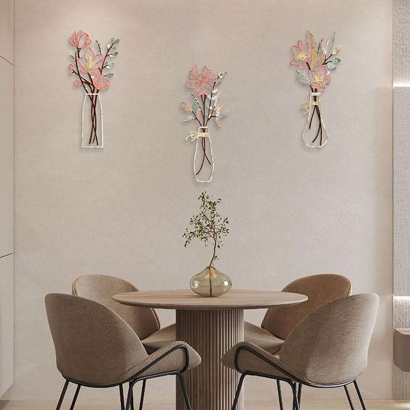Zzbakress 3 Pcs Metal Flowers Wall Arts Rustic Farmhouse Decor Bathroom Wall Decor Metal Wall Decor for Living-room Dining-Room Kitchen Minimalist Decor Housewarming Gifts (Multicolored) - Image 6