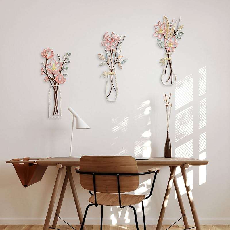 Zzbakress 3 Pcs Metal Flowers Wall Arts Rustic Farmhouse Decor Bathroom Wall Decor Metal Wall Decor for Living-room Dining-Room Kitchen Minimalist Decor Housewarming Gifts (Multicolored) - Image 7
