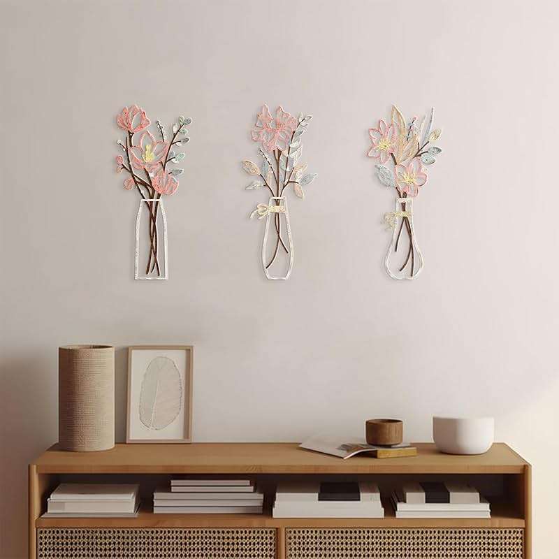 Zzbakress 3 Pcs Metal Flowers Wall Arts Rustic Farmhouse Decor Bathroom Wall Decor Metal Wall Decor for Living-room Dining-Room Kitchen Minimalist Decor Housewarming Gifts (Multicolored) - Image 8