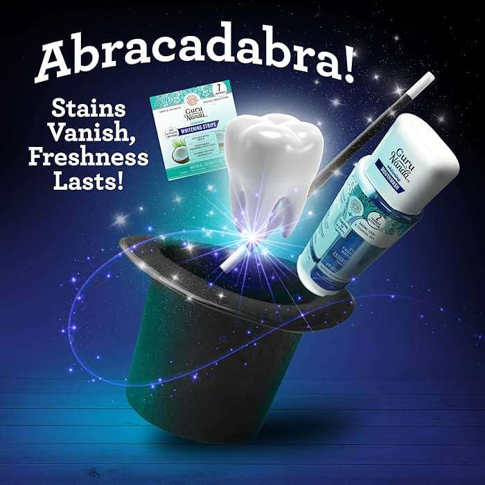 GuruNanda Whitening Wonder Duo, Dual Barrel Oxyburst Whitening Mouthwash 20 Oz & Teeth Whitening Strips with No Slip, Dry Strip Tech, 7 Day Treatments - Image 2