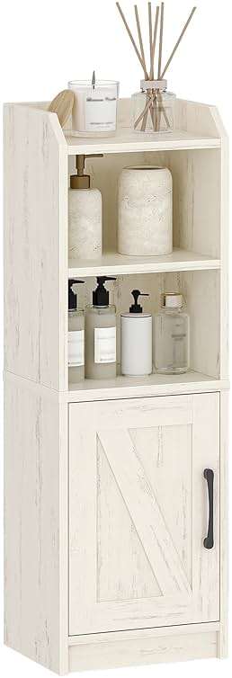 Hzuaneri Bathroom Storage Cabinet, Small Farmhouse Corner Floor Cabinet with Door and Shelves, Narrow Toilet Paper Holder Stand, Bathroom Organizer with Adjustable Shelf, for Small Spaces,Rustic White - Image 8