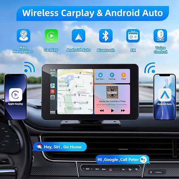 VUKARUAL Wireless Carplay and Android Auto Screen for Car, 7" HD Portable Touch Screen Car Stereo with Bluetooth, Backup Camera, Navigation, Mirror Link for All Vehicles - Image 2