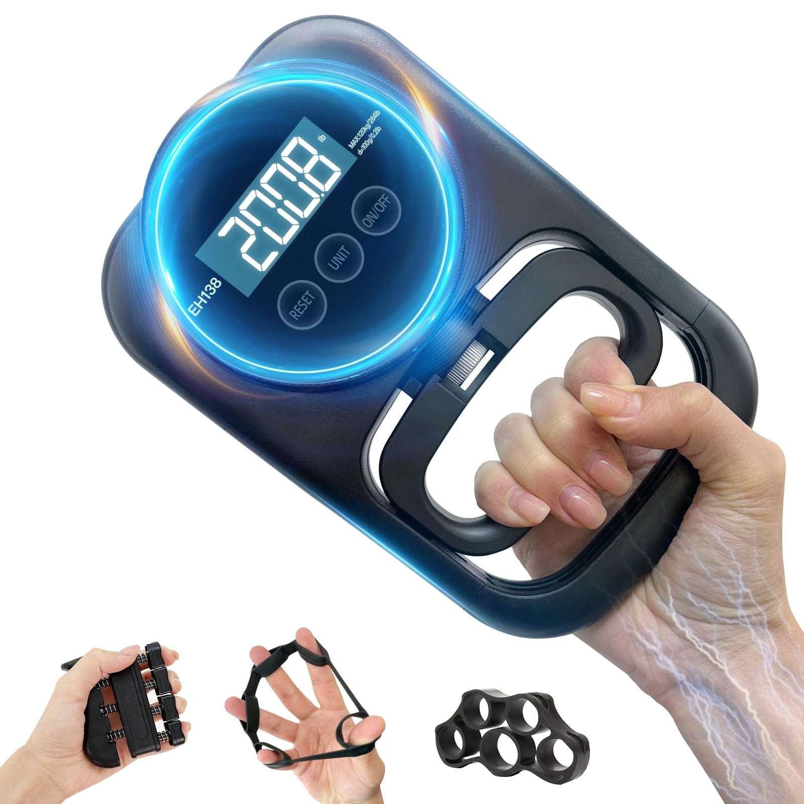Grip Strength Tester Hand Gripper - Grip Strength Trainer Hand Dynamometer Handheld Meter LED Display Comfortable 265 Lbs / 120 Kgs Finger Strengthener for Sports Home School Gym Use - Image 1