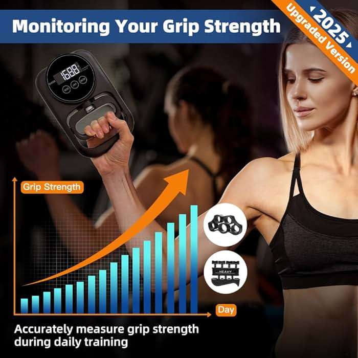 Grip Strength Tester Hand Gripper - Grip Strength Trainer Hand Dynamometer Handheld Meter LED Display Comfortable 265 Lbs / 120 Kgs Finger Strengthener for Sports Home School Gym Use - Image 2