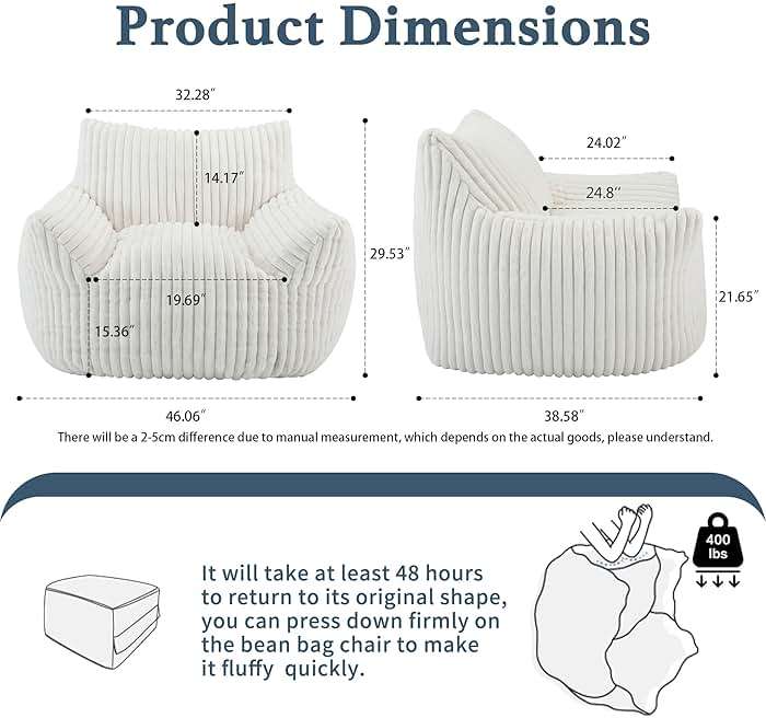 Giant Plush Bean Bag Chair for Adults with Armrests - Oversized Comfy Beige Beanbag Lounge Lazy Floor Sofa Accent Chair for Living Room, Bedroom & Dorm, Cozy Fluffy Single Cloud Mini Couch - Image 2