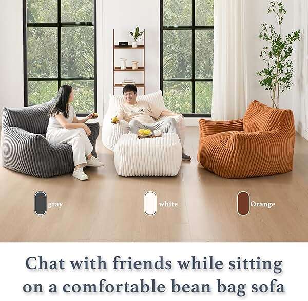 Giant Plush Bean Bag Chair for Adults with Armrests - Oversized Comfy Beige Beanbag Lounge Lazy Floor Sofa Accent Chair for Living Room, Bedroom & Dorm, Cozy Fluffy Single Cloud Mini Couch - Image 8