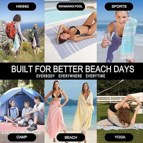 Antfuny 2 Packs Turkish Beach Towels Quick Dry Sand Free Oversized Bath Pool Swim Towel Extra Large XL Big Blanket Adult Travel Essentials Cruise Accessories Must Haves Clearance Vacation Stuff - Image 2