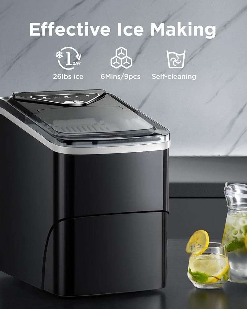 Totnz Countertop Ice Maker Machine, 26lbs in 24Hrs, 9 Ice Cubes Ready in 6 Mins, Auto-Cleaning Portable Ice Maker with Basket and Scoop, for Home/Kitchen/Camping/RV - Image 4
