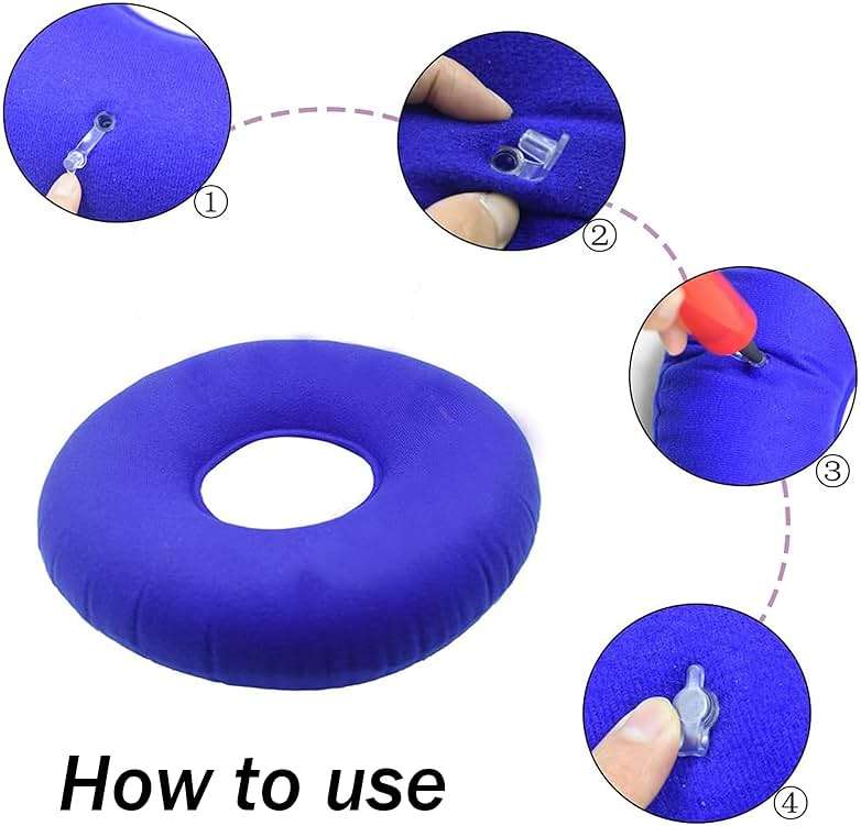 Dogxiong Donuts Pillow for Tailbone Pain Relief, Inflatable Butt Pillow Flocked Fabric Air Pillow for The Home, Office, Ultralight Inflatable Pillow for Hiking, Camping (Blue) - Image 3